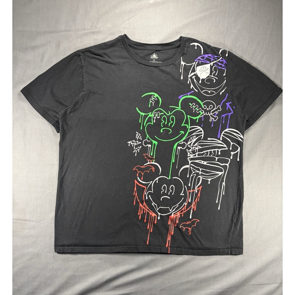 Disney Mickey‎ Mouse AOP T Shirt Men's 2XL Black Neon Goth Haloween Theme